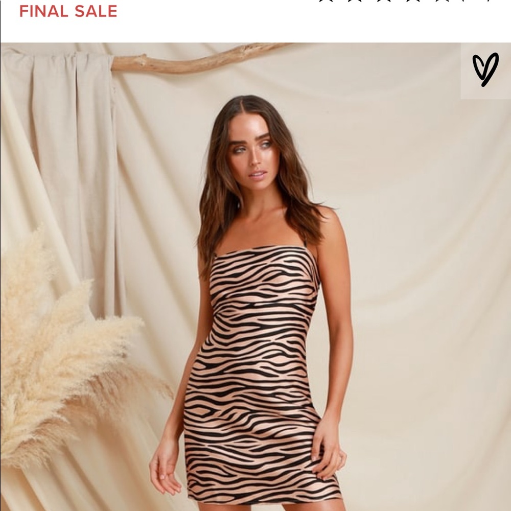 Brandnew LULUS nude Zebra print satin dress.